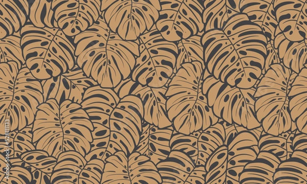 Obraz Trendy seamless monstera tropical pattern with exotic leaves and plants jungle