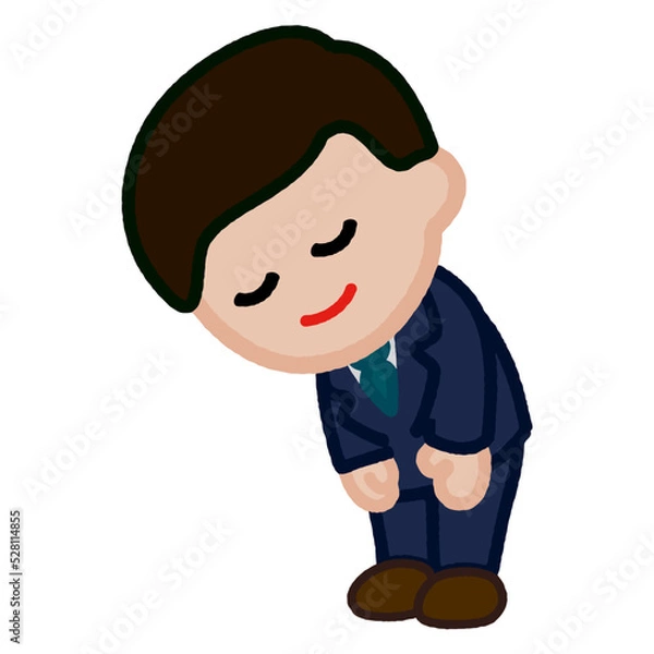 Obraz クレヨンタッチのイラスト / 会釈するスーツの男性