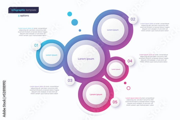 Fototapeta Abstract vector gradient minimalistic infographic template composed of 5 circles