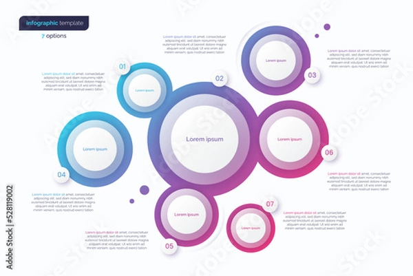 Fototapeta Abstract vector gradient minimalistic infographic template composed of 7 circles