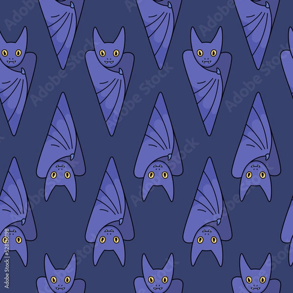 Fototapeta Vector fun Halloween pattern with cute bats. Background for notebooks, sketchbooks and notepads in cartoon style in dark colors