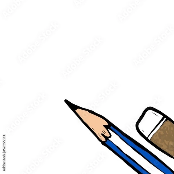 Obraz cartoon pencil and eraser on white paper