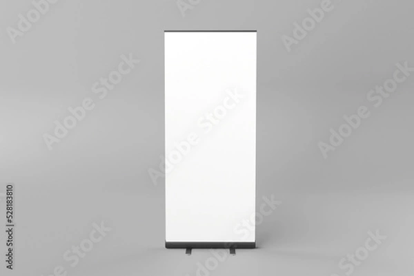 Fototapeta Blank white roll-up banner display mockup, isolated, 3d rendering