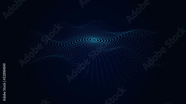 Obraz Vector futuristic dark background. The wave effect of a web of blue dots. Big data. Illustration of technologies and artificial intelligence. The effect of particle oscillation.
