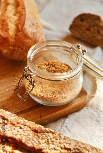 Obraz Sesame in jar with bread