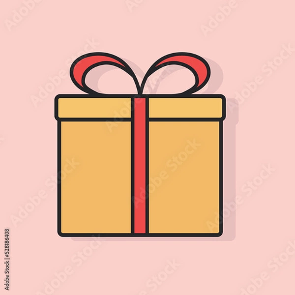 Fototapeta Gift box with ribbon line icon with filling, outline vector sign, linear style pictogram isolated on pink