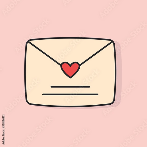 Fototapeta Mail love with heart colorful line icon with fill. Valentines Day. Wedding invitation. Vector illustration