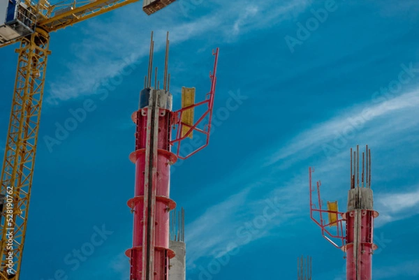 Fototapeta Formwork for round columns in housing construction.