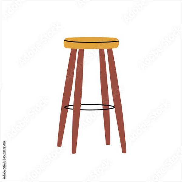 Fototapeta Bar wooden stool vector flat illustration. Colored furniture icon for kitchen. Comfortable home wooden chair. Isolated flat object on white background
