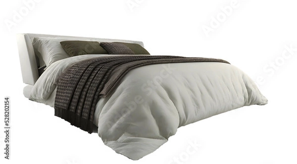 Fototapeta Modern light gray  bedding set, bed, perspective