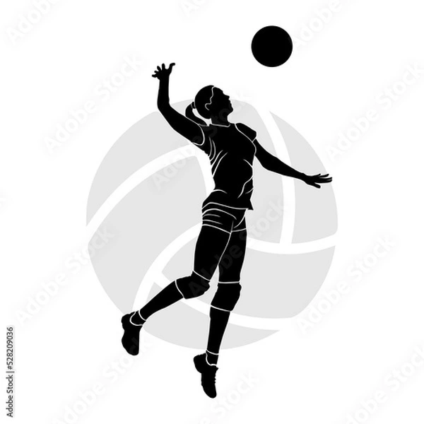 Obraz Girl volleyball player jumping and hitting the ball. Silhouette art