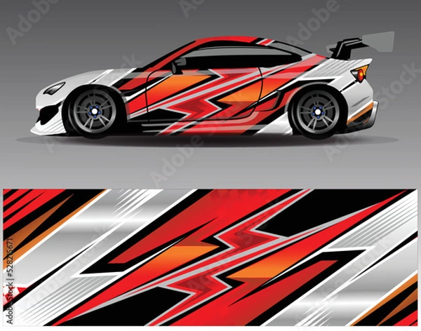 Fototapeta Graphic abstract stripe racing background designs for vehicle  rally  race  adventure and car racing livery