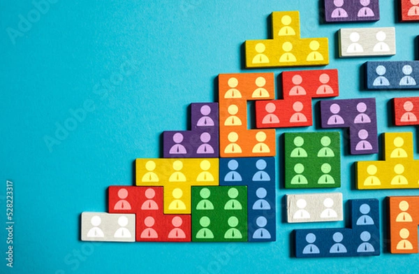 Fototapeta Company growth and staff expansion. Human resource management. Financial pyramid. Segmentation and marketing. Recruiting and hiring more workers. Career and business management.