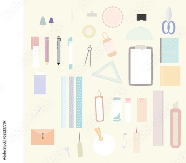 Obraz 文房具のセットイラストです
ご依頼はお気軽にお問い合わせください。