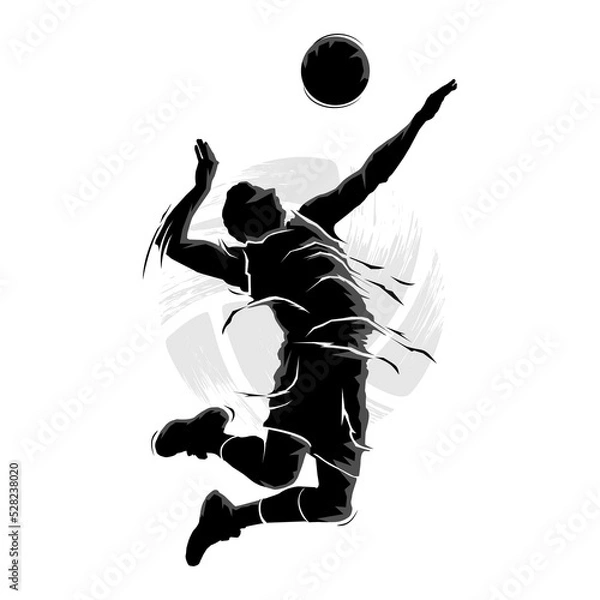 Obraz Silhouette of male volleyball player jumping to hit the ball