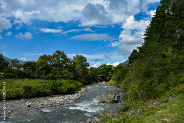 Fototapeta 美しい長野県の大自然　森と川と空