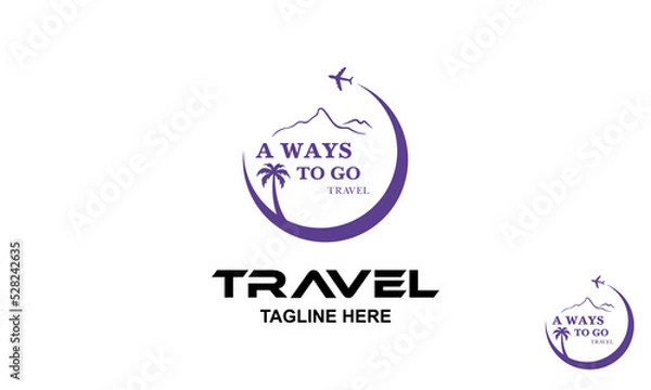Fototapeta Travel Logo Design Template With Airplane and Tree.