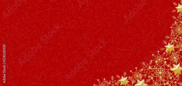 Fototapeta 雪の結晶　フレーム　ゴールド　背景　赤　ダスト（金色）