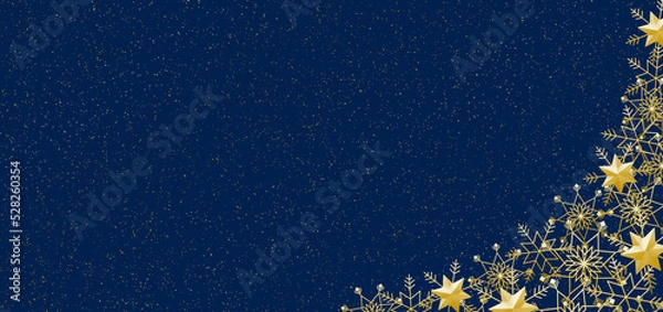 Fototapeta 雪の結晶　フレーム　ゴールド　背景　青　ダスト（金色）