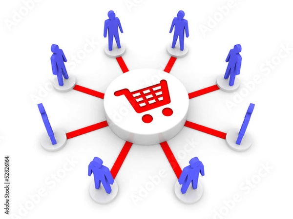 Fototapeta Team shopping. Common source of goods. Concept 3D illustration.