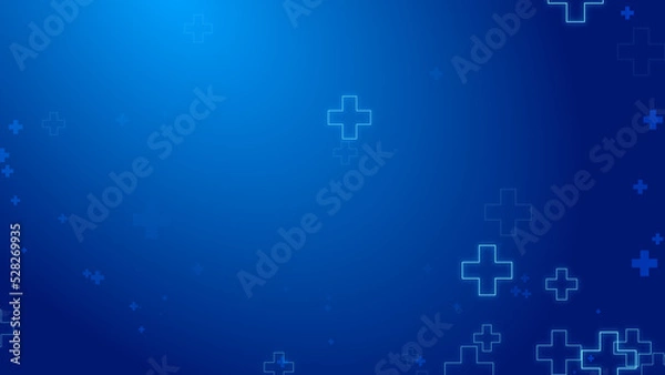 Obraz Medical health blue cross neon light shapes pattern healthcare technology background.