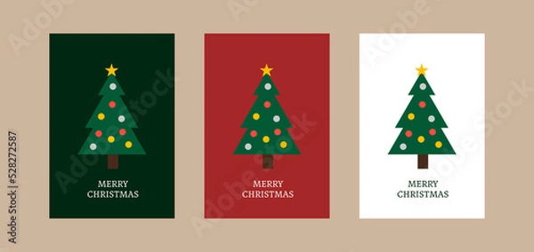 Obraz Merry christmas greeting cards with christmas tree. Modern and simple Xmas winter holiday card template.