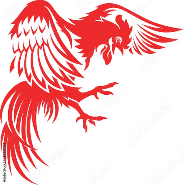 Obraz Fighting Rooster Spreading Its Wings and Attacking with its Talons