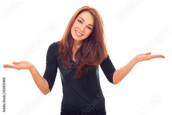 Obraz smiling woman his hands out to side