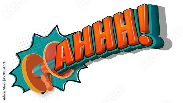 Obraz ahhh! cartoon comic 3d text speech bubble with blue explosion and megaphone
