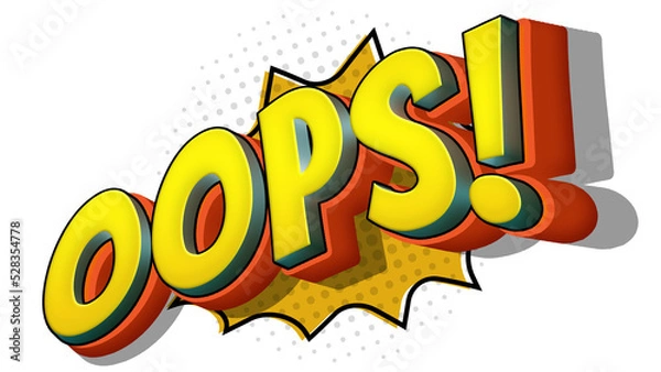 Obraz opps! cartoon comic 3d text speech bubble with yellow explosion and halftone