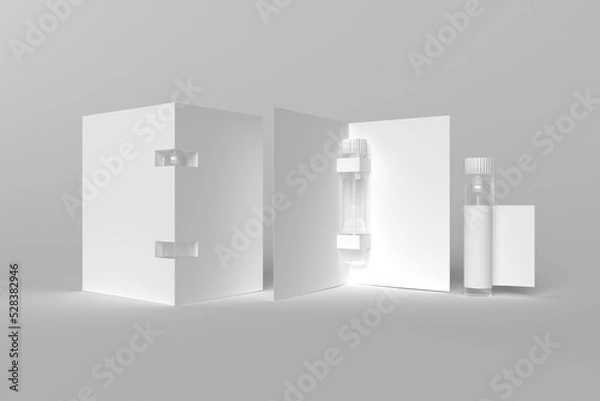 Obraz 3d render Parfume sample on card mockup with space for design