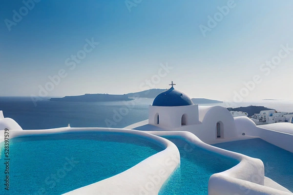 Fototapeta Piękne panoramiczne tło Santorini Greece, Travel Holliday Summer Tapeta, 3D Render, 3D ilustracja