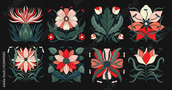 Fototapeta Art nouveau style flower plant basic element. 1920-1930 years vintage design. Symbol motif design.