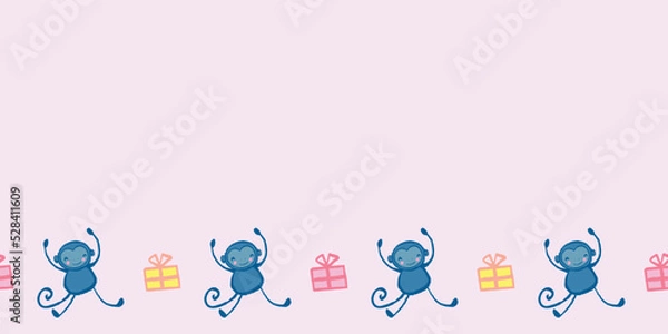 Fototapeta Monkey Gift Frame Border Seamless Pattern