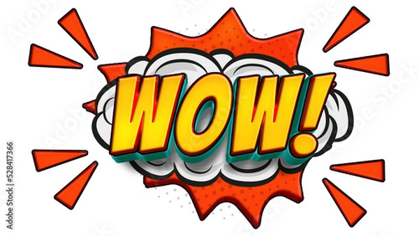 Obraz wow cartoon comic 3d text  speech bubble with red explosion and cloud funny