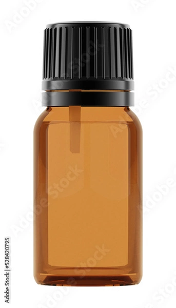 Obraz Amber glass essential oil bottle (10ml size) with liquid filled; for mockup purpose (transparent background). 