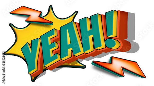 Obraz Yeah! cartoon comic speech bubble with yellow explosion and flash icon