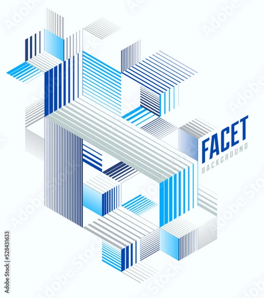 Fototapeta Polygonal low poly vector abstract design, artistic retro style background for ads or prints, cover or poster, banner or card. Linear 3D triangles and cubes elements.