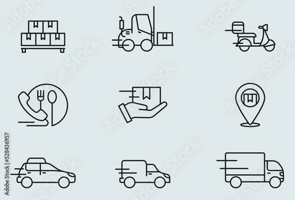 Fototapeta Set of vector linear icons Delivery
