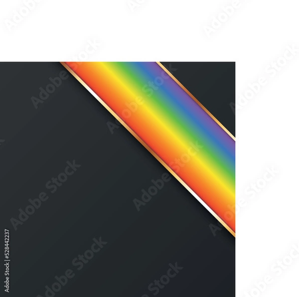 Fototapeta vector illustration of rainbow colored corner ribbon banner with gold colored frame on dark background	