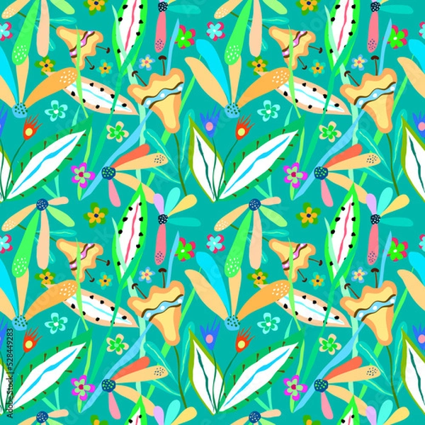 Obraz Modern floral pattern. Collage contemporary seamless pattern. Hand drawn doodle style pattern.