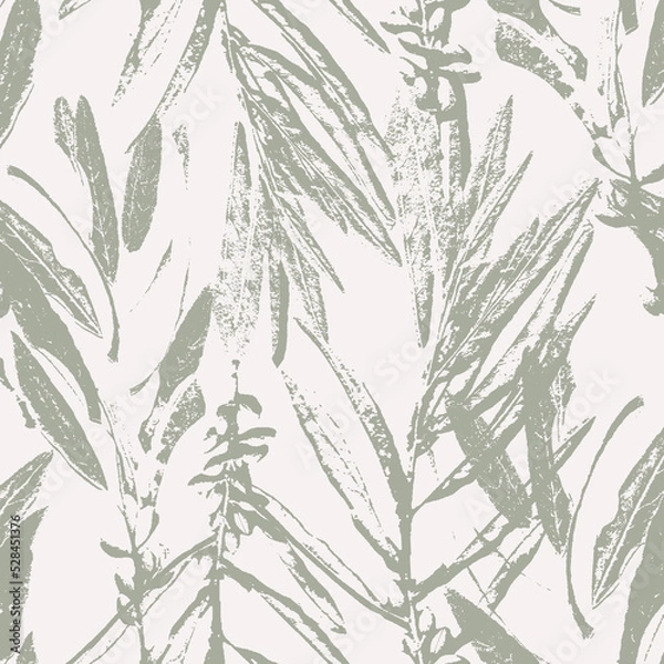 Obraz Pale green and white olive tree leaves, floral seamless pattern