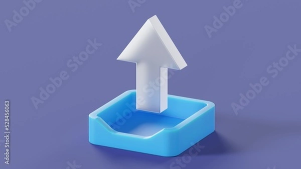 Obraz Upload icon in glassmorphism style with blue element on blue background 3d render	