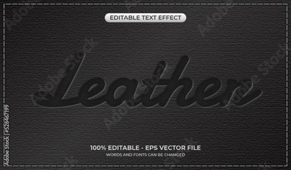 Fototapeta Carved black leather text effect. Editable engraved text effect on the black leather