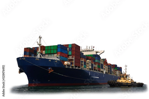 Fototapeta Container Cargo ship isolated without background, Freight Transportation and Logistic, Shipping container cargo ship for water transportation networks industry maritime freight concept on isolate