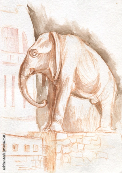 Obraz sculpture of elephant in the technique of graphic study