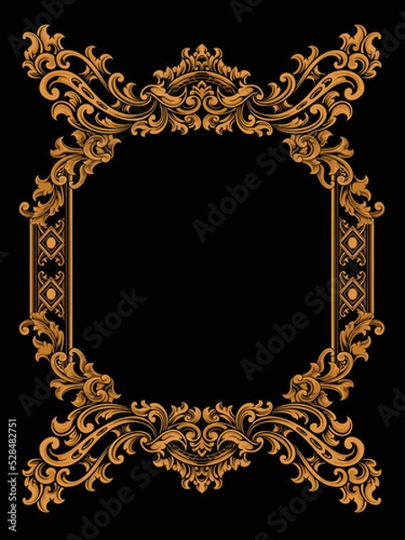 Fototapeta Classic style frame design with exquisite engraving and luxury, editable color
