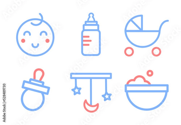 Obraz Set of baby icons with two colors.