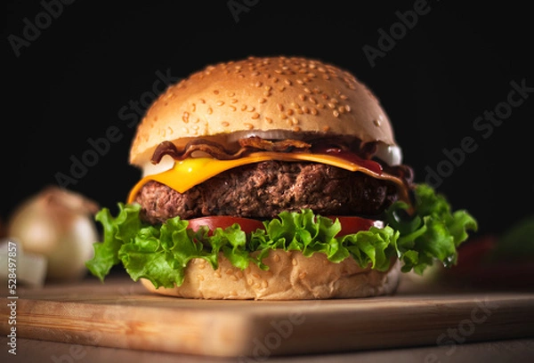 Fototapeta hamburger on black background
