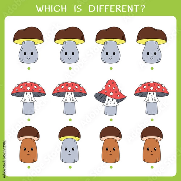 Fototapeta Simple logic game for kids. Find the odd one in the group. Vector worksheet